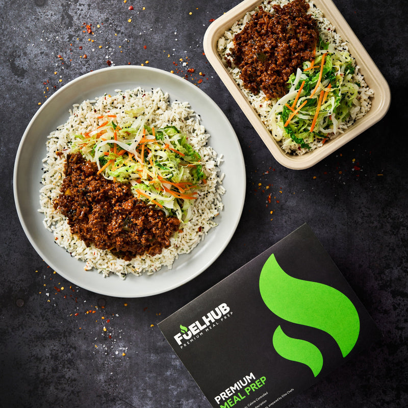 Korean Ground Beef - with spring onion rice & Asian slaw