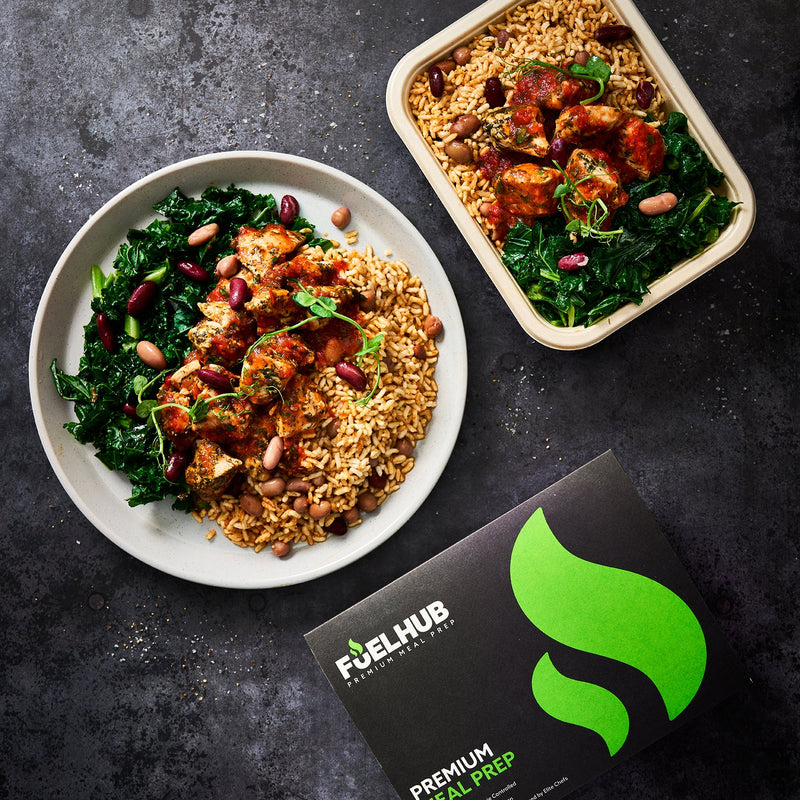 Buffalo Chicken with Wholegrain Rice & a Mixed Bean Kale Salad