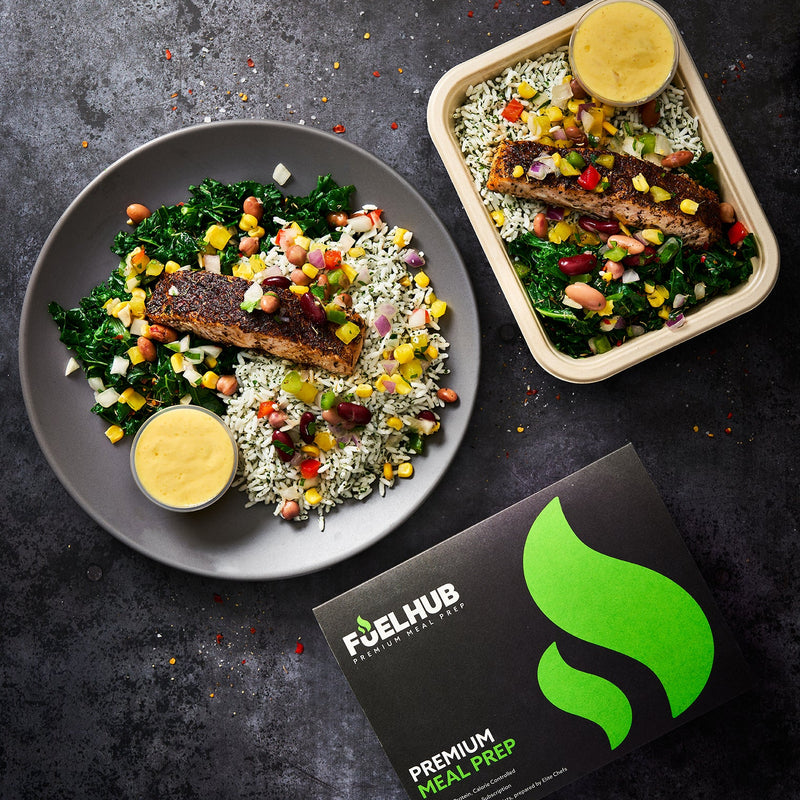 Jerk Salmon with Lime & Coriander Rice, Cowboy Salsa, Mango, Yoghurt & Callaloo Greens